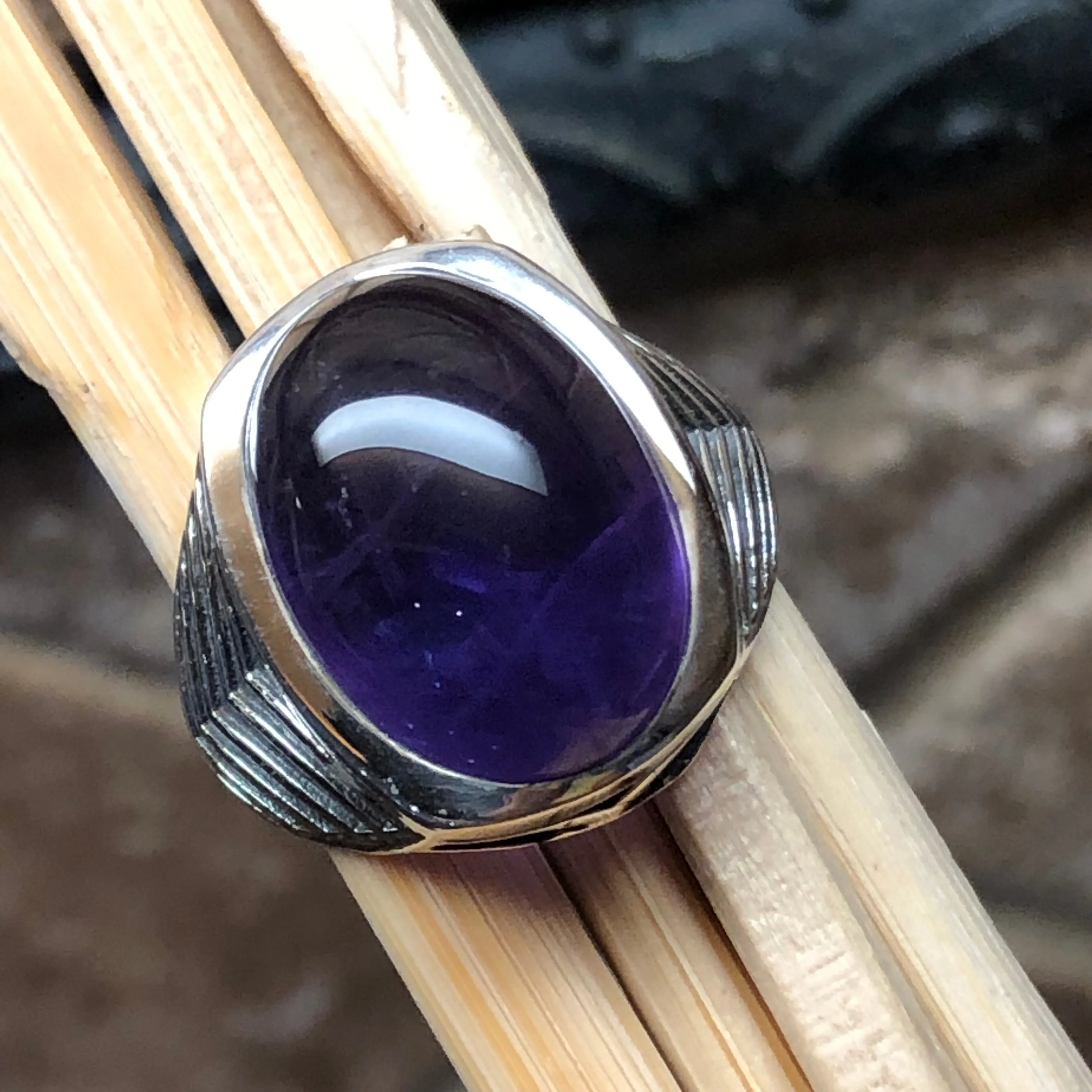Genuine Purple Amethyst 925 Solid Sterling Silver Men's Ring Size 8, 9, 10, 11, 12, 13