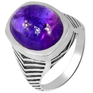 Genuine Purple Amethyst 925 Solid Sterling Silver Men's Ring Size 8, 9, 10, 11, 12, 13