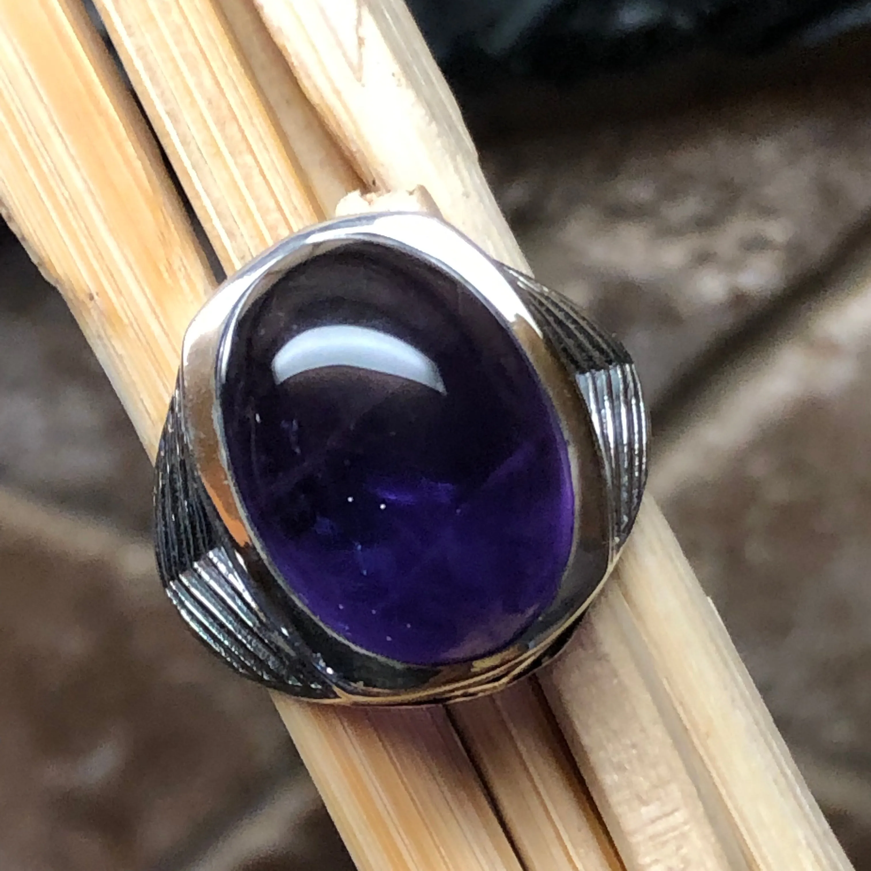 Genuine Purple Amethyst 925 Solid Sterling Silver Men's Ring Size 8, 9, 10, 11, 12, 13