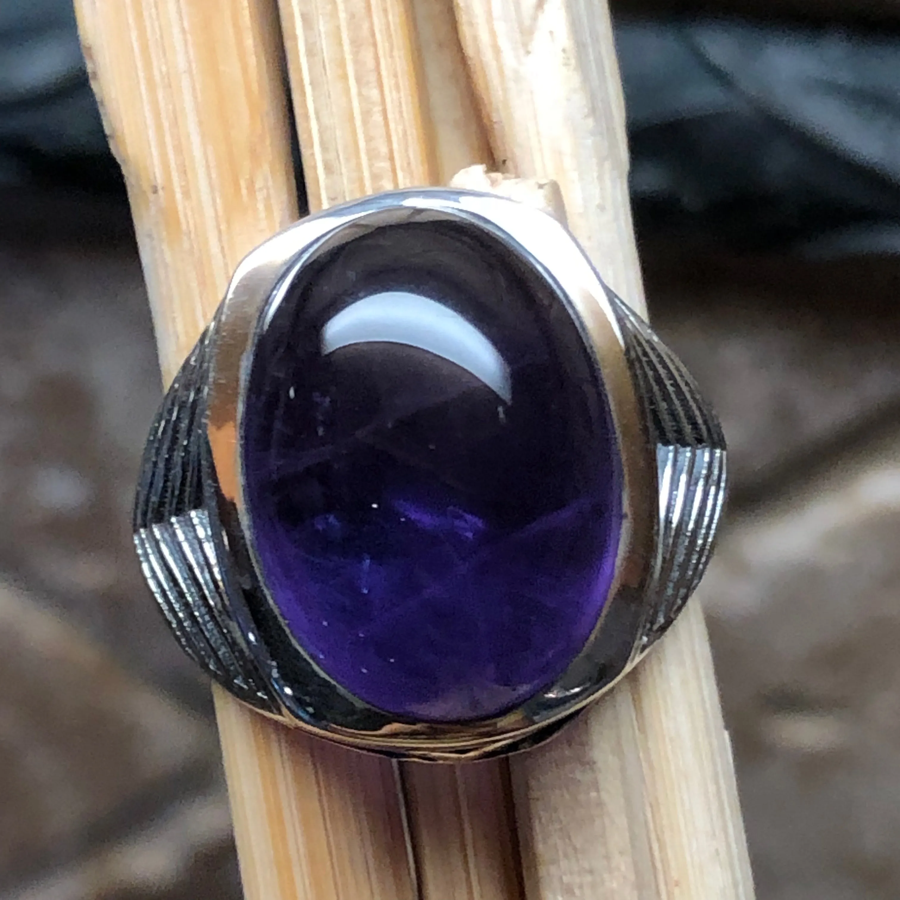 Genuine Purple Amethyst 925 Solid Sterling Silver Men's Ring Size 8, 9, 10, 11, 12, 13