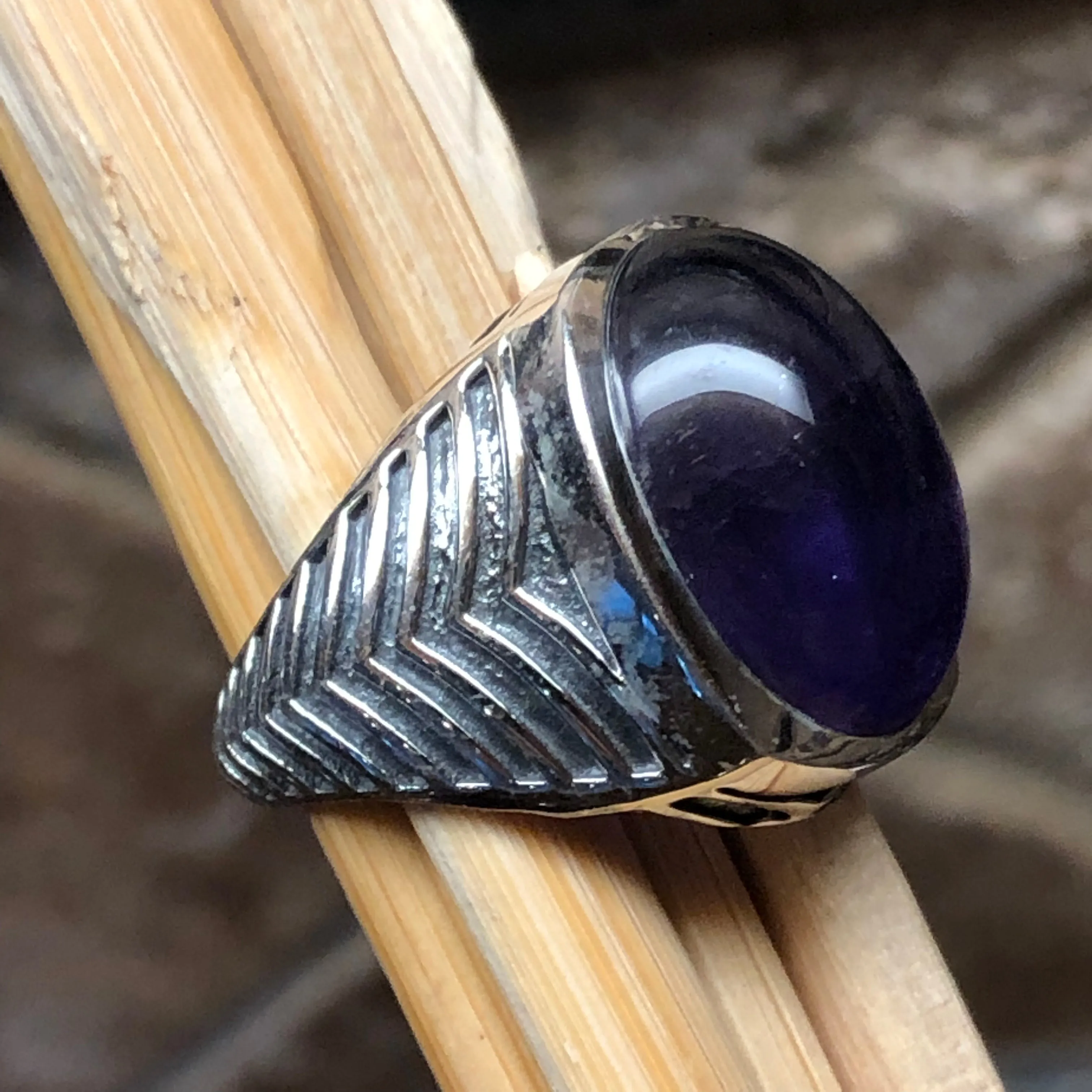 Genuine Purple Amethyst 925 Solid Sterling Silver Men's Ring Size 8, 9, 10, 11, 12, 13
