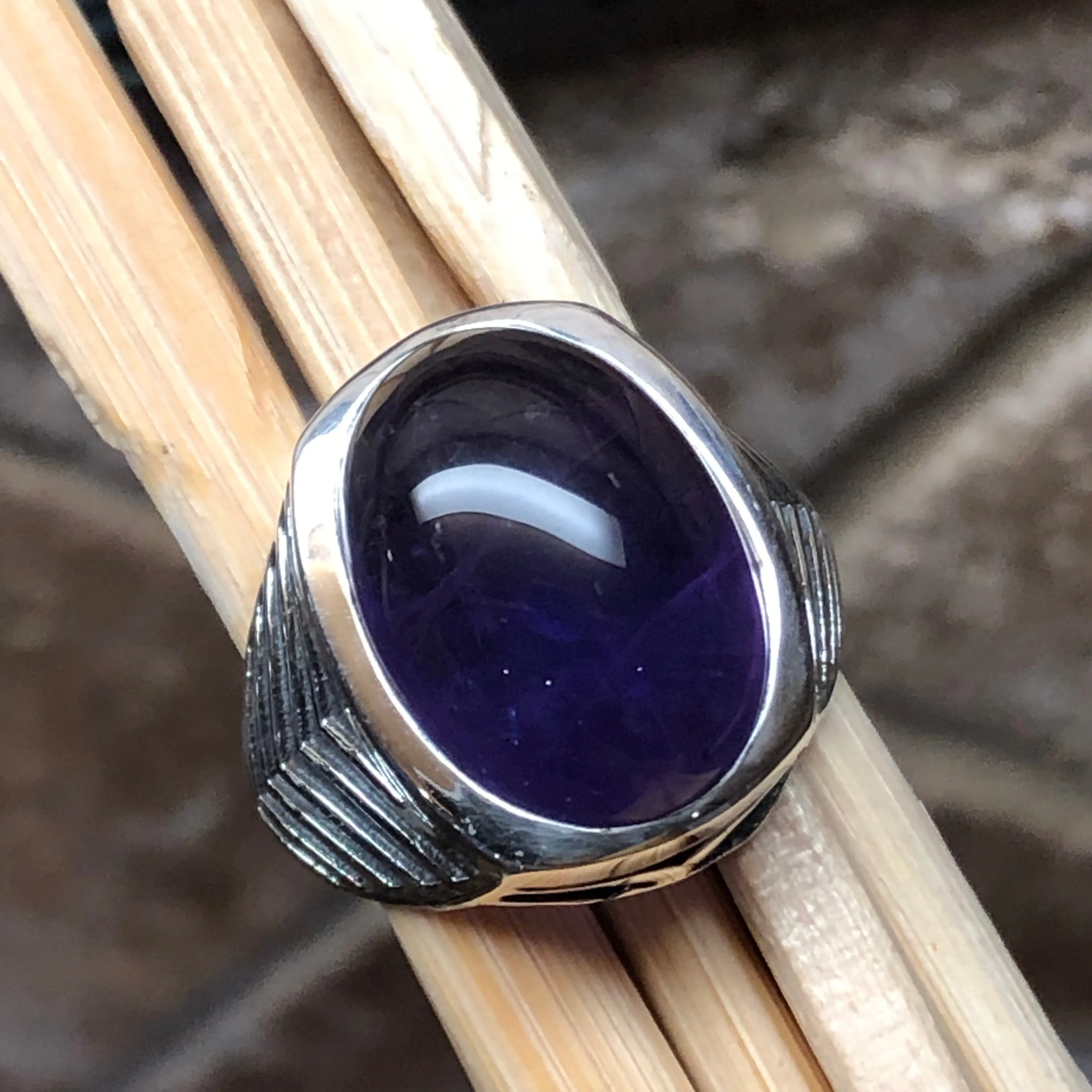 Genuine Purple Amethyst 925 Solid Sterling Silver Men's Ring Size 8, 9, 10, 11, 12, 13