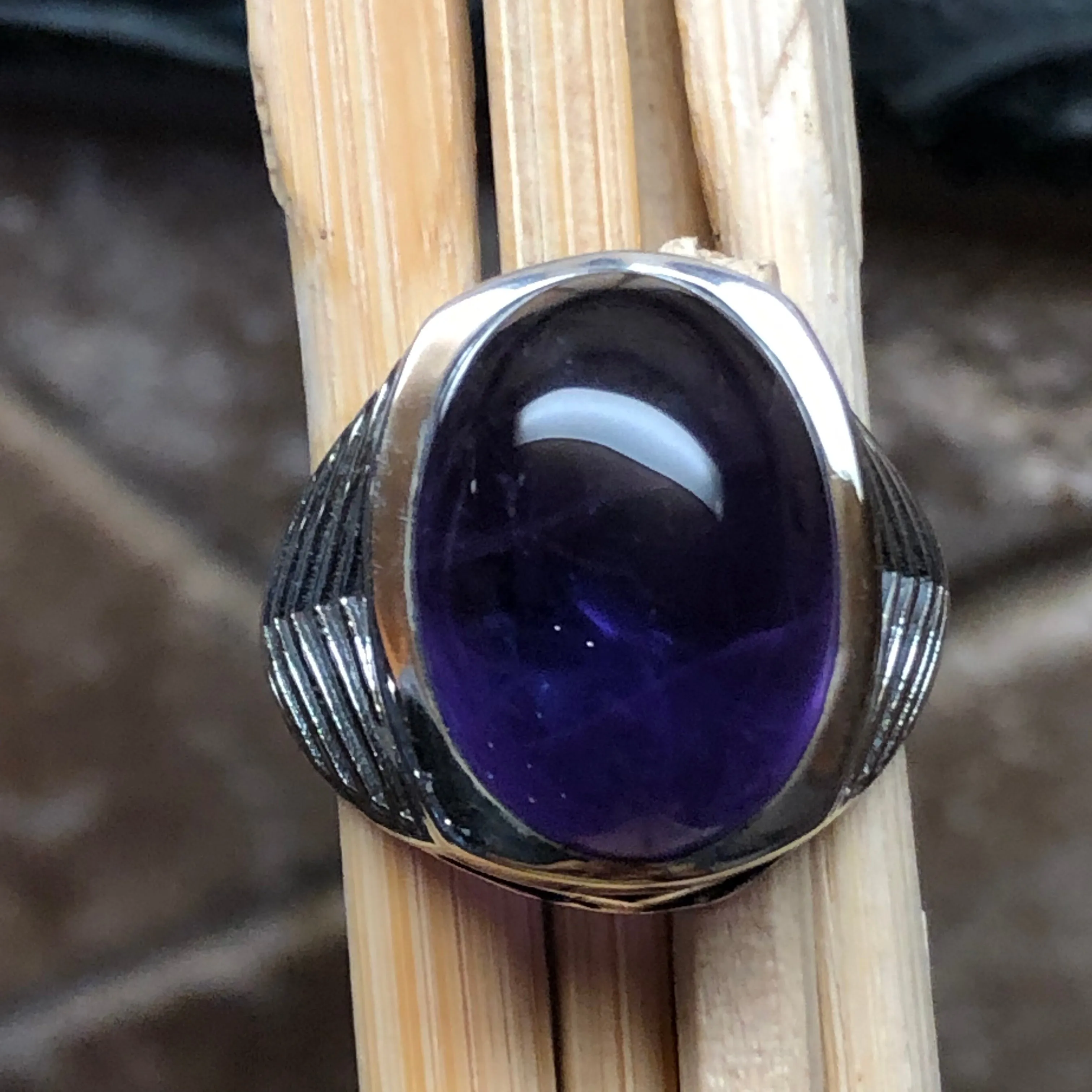Genuine Purple Amethyst 925 Solid Sterling Silver Men's Ring Size 8, 9, 10, 11, 12, 13