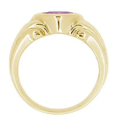 Geometric Art Deco Men's Amethyst Ring in 14 Karat Yellow Gold