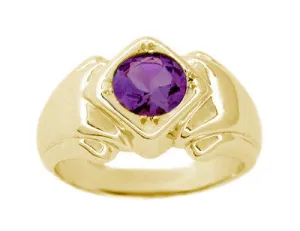 Geometric Art Deco Men's Amethyst Ring in 14 Karat Yellow Gold