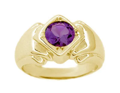 Geometric Art Deco Men's Amethyst Ring in 14 Karat Yellow Gold