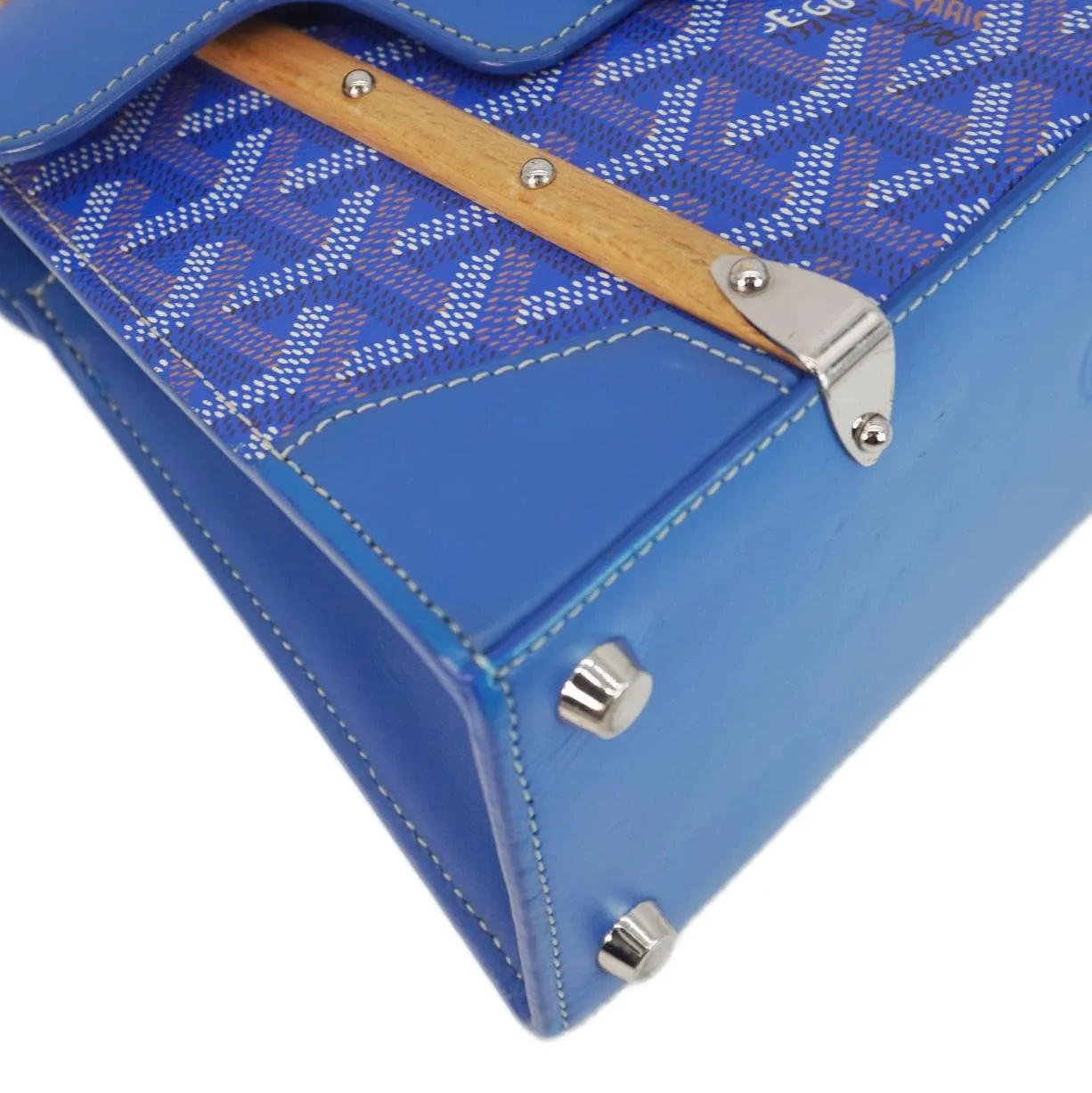 GOYARD Saigon Mini Chevron Print Coated Canvas Top Handle Shoulder Bag Blue
