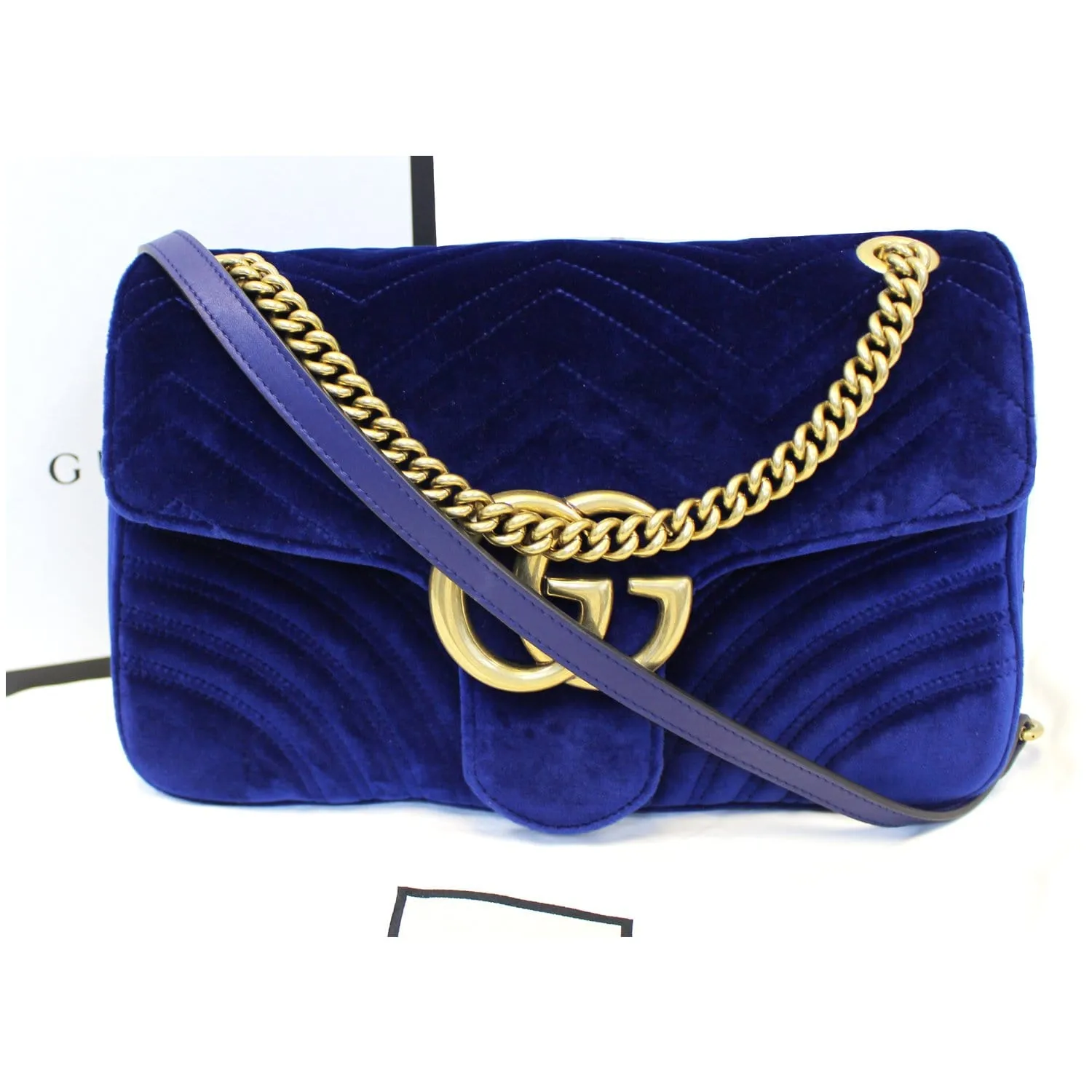 GUCCI GG Marmont Velvet Medium Shoulder Bag Blue 443496