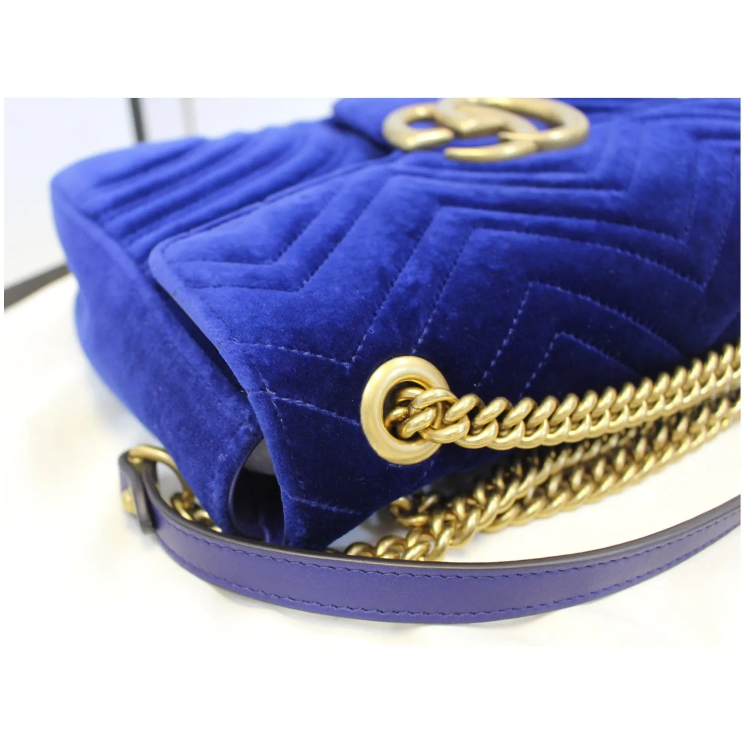 GUCCI GG Marmont Velvet Medium Shoulder Bag Blue 443496
