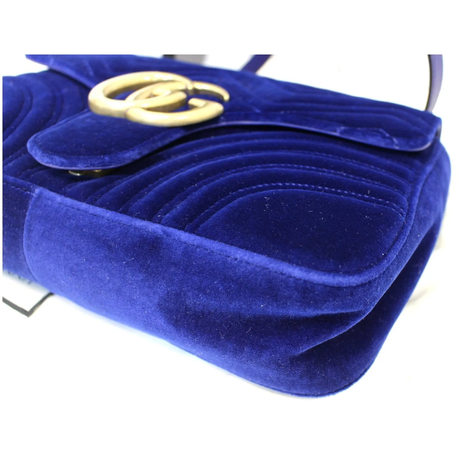 GUCCI GG Marmont Velvet Medium Shoulder Bag Blue 443496