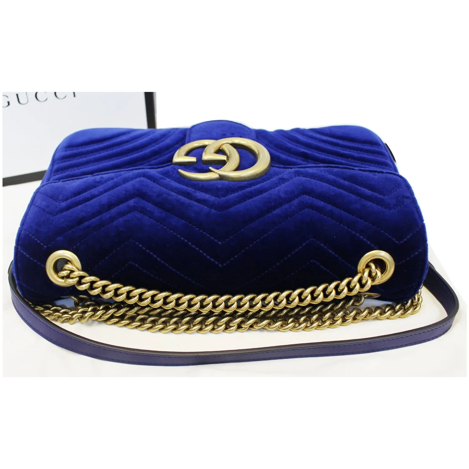 GUCCI GG Marmont Velvet Medium Shoulder Bag Blue 443496