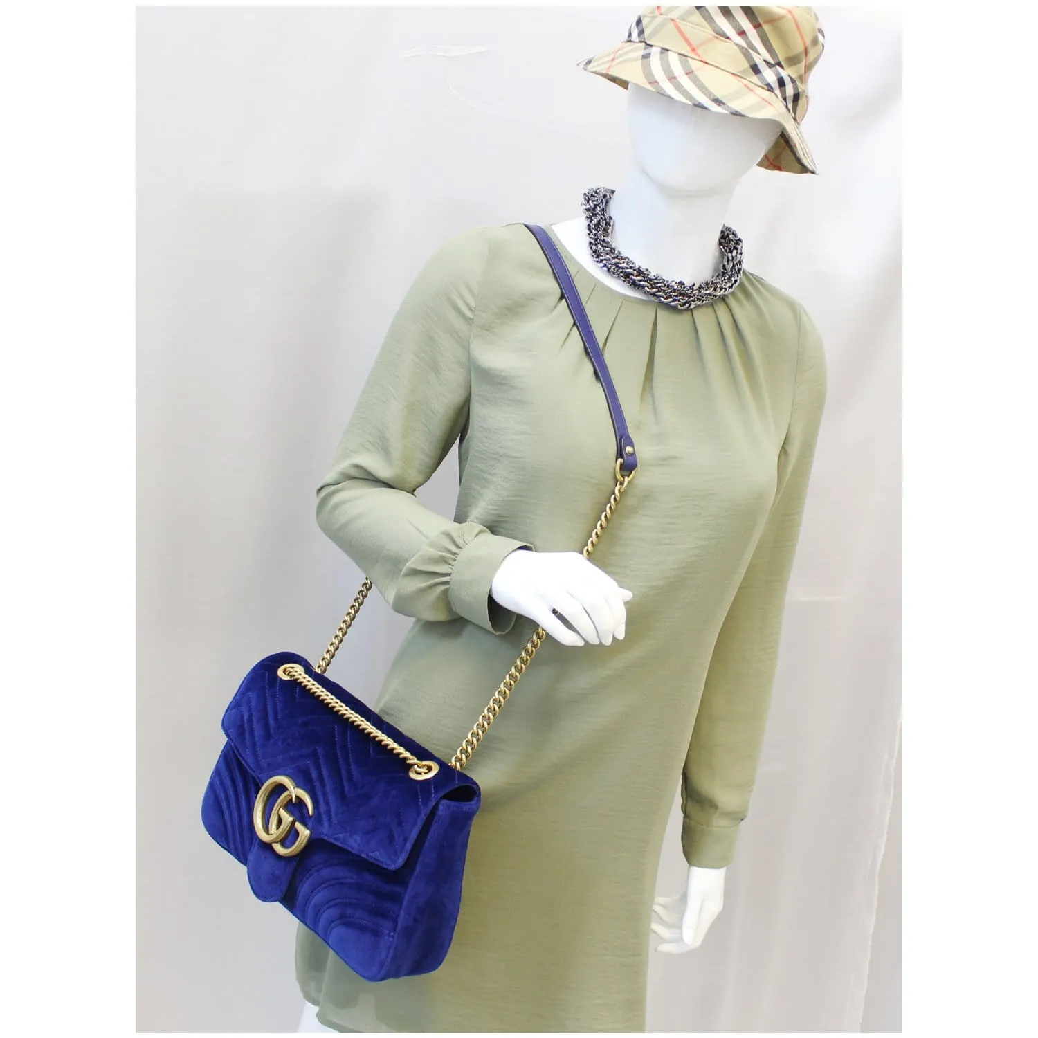 GUCCI GG Marmont Velvet Medium Shoulder Bag Blue 443496