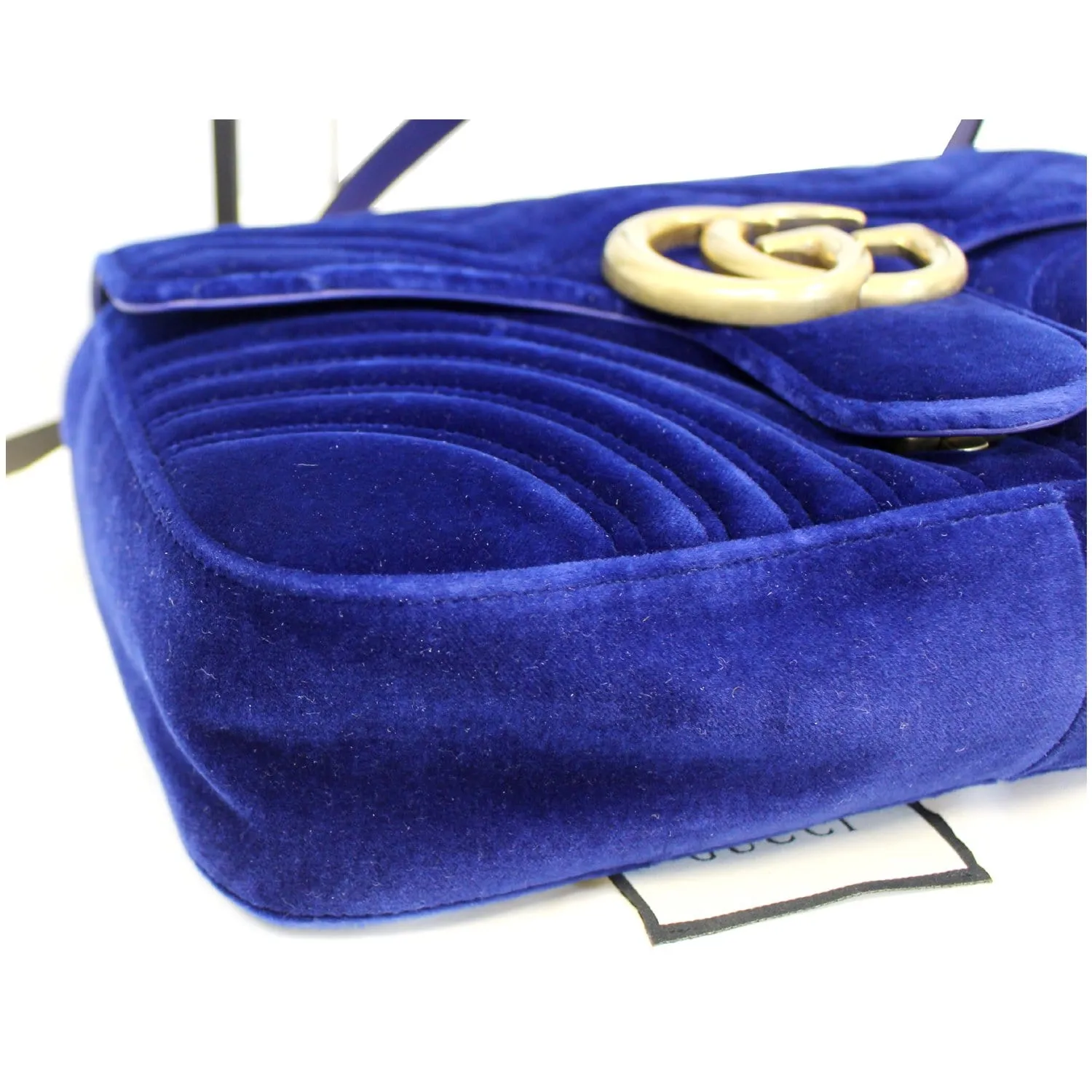 GUCCI GG Marmont Velvet Medium Shoulder Bag Blue 443496