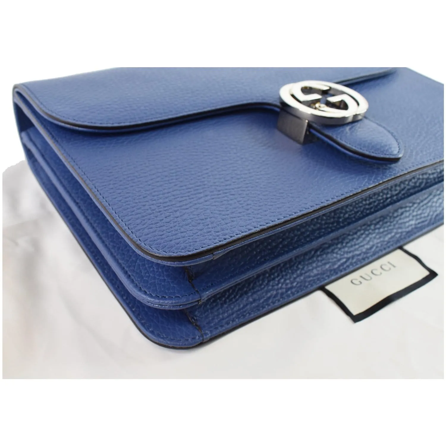 Gucci Interlocking GG Calfskin Leather Shoulder Bag Blue 510303