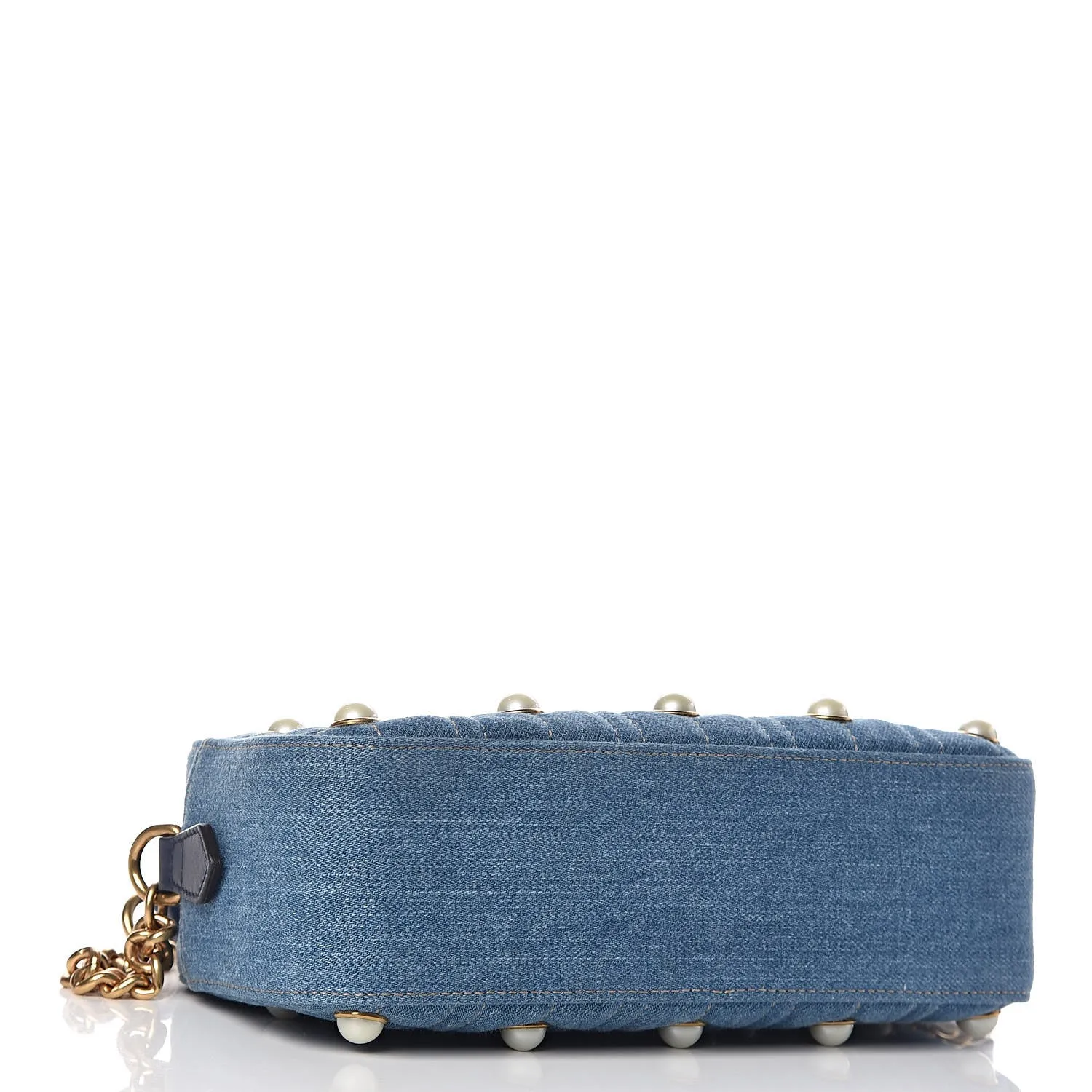 Gucci Matelassé GG Marmont Pearl Shoulder Bag in Denim