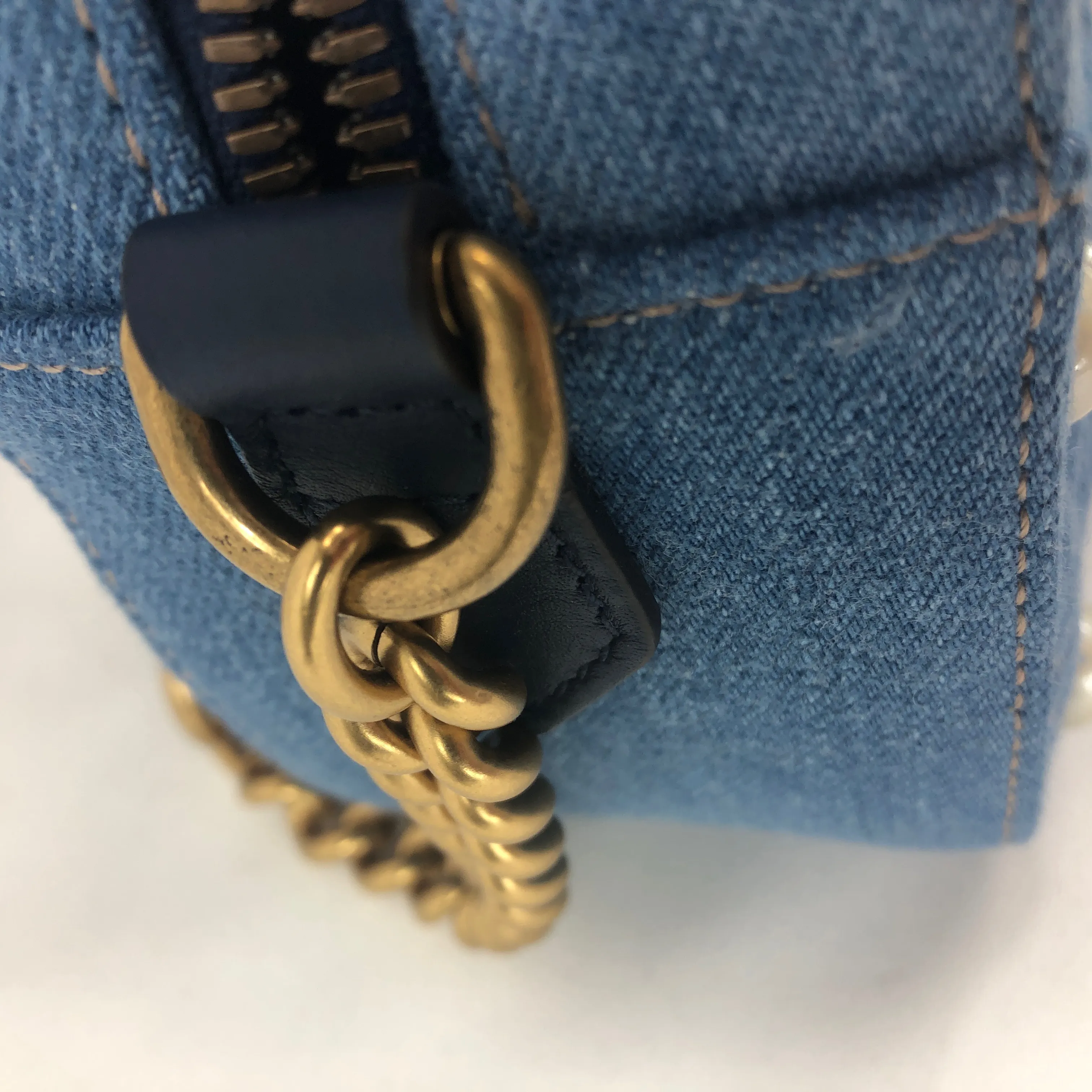 Gucci Matelassé GG Marmont Pearl Shoulder Bag in Denim