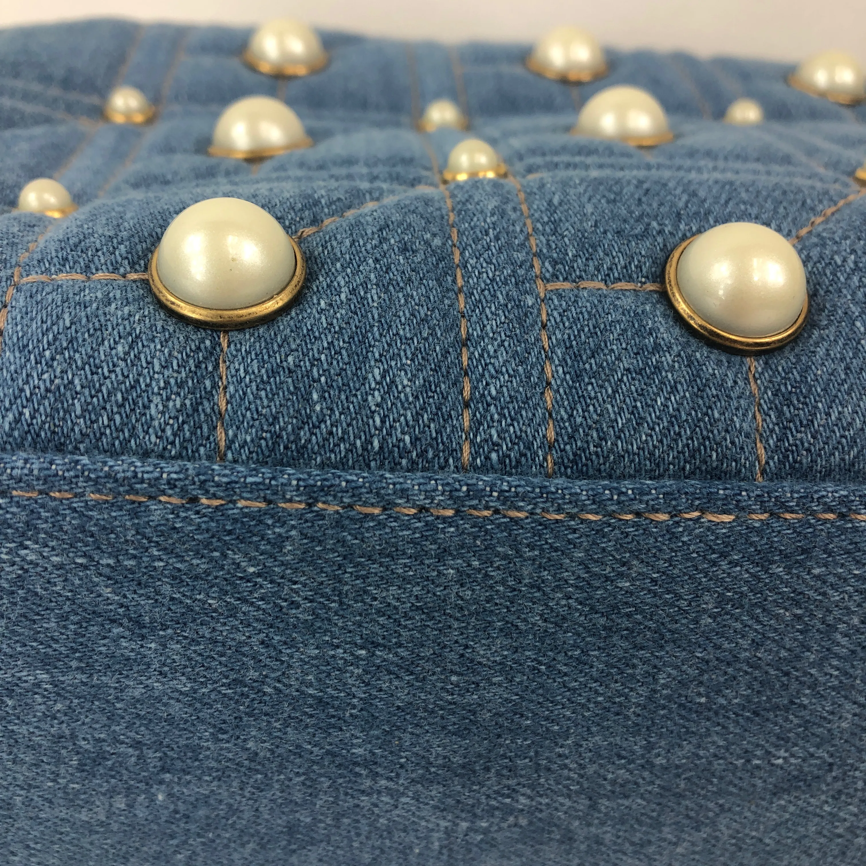 Gucci Matelassé GG Marmont Pearl Shoulder Bag in Denim