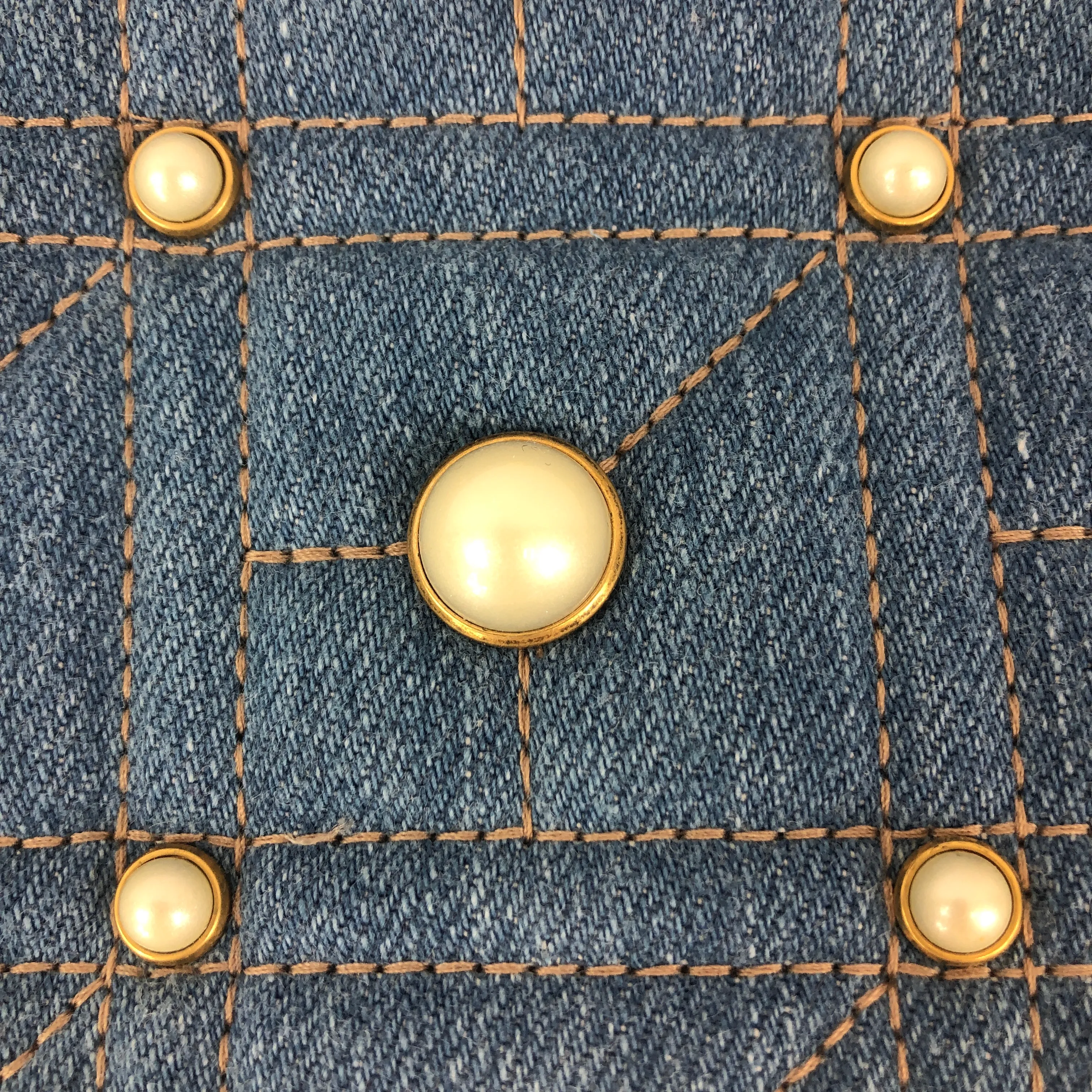 Gucci Matelassé GG Marmont Pearl Shoulder Bag in Denim