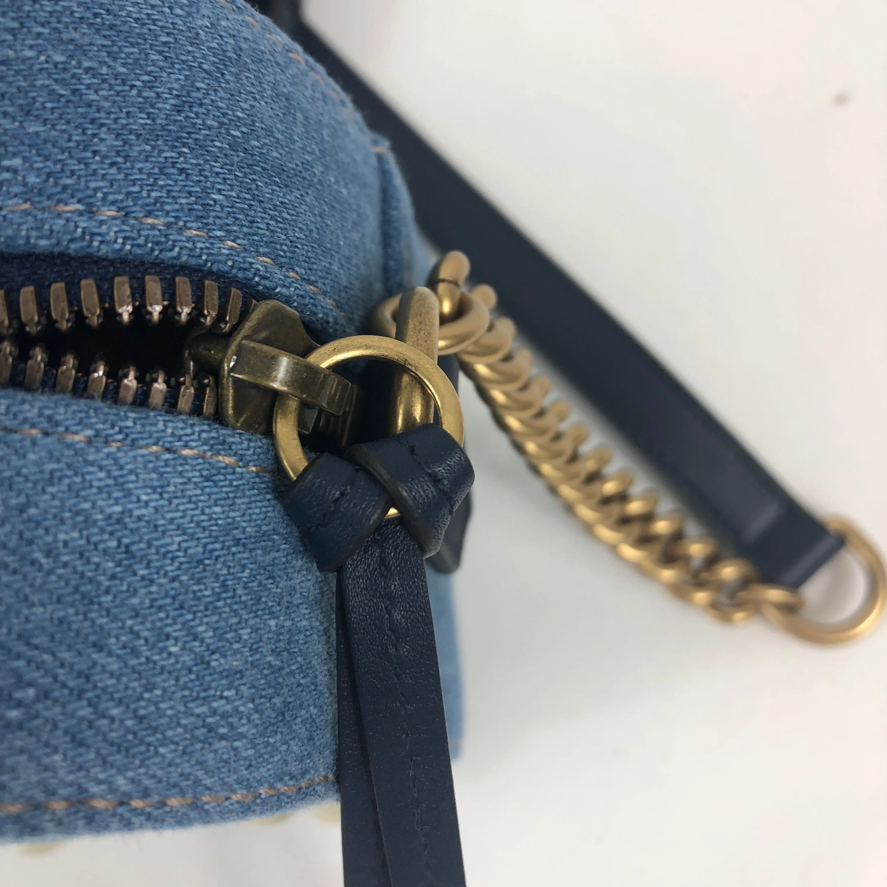 Gucci Matelassé GG Marmont Pearl Shoulder Bag in Denim