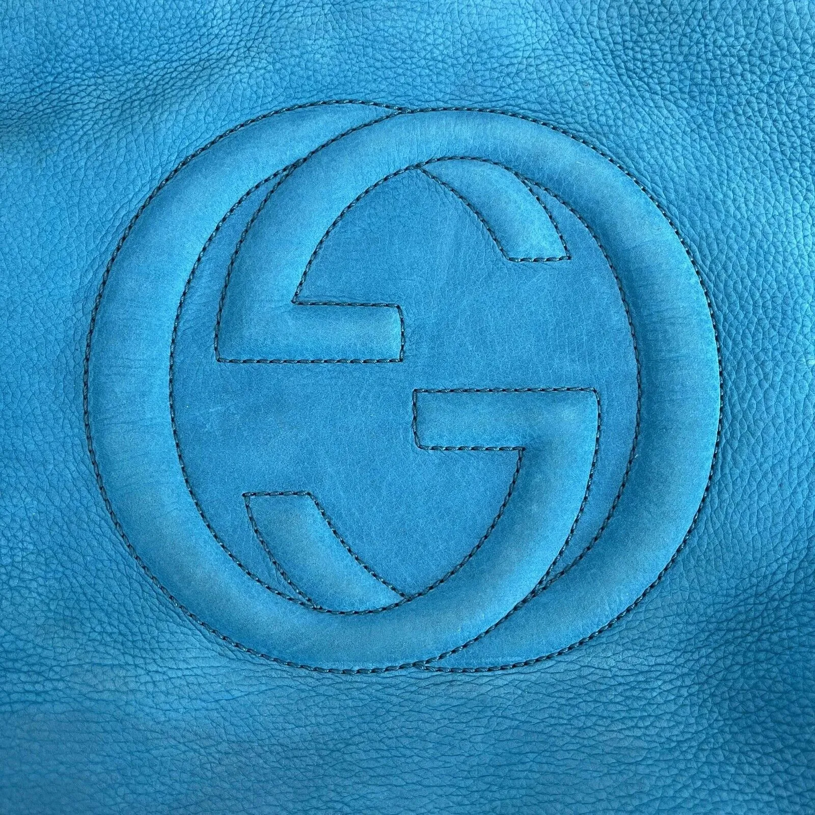 Gucci Nubuck Medium Soho Chain Shoulder Tote Aqua Blue Handbag