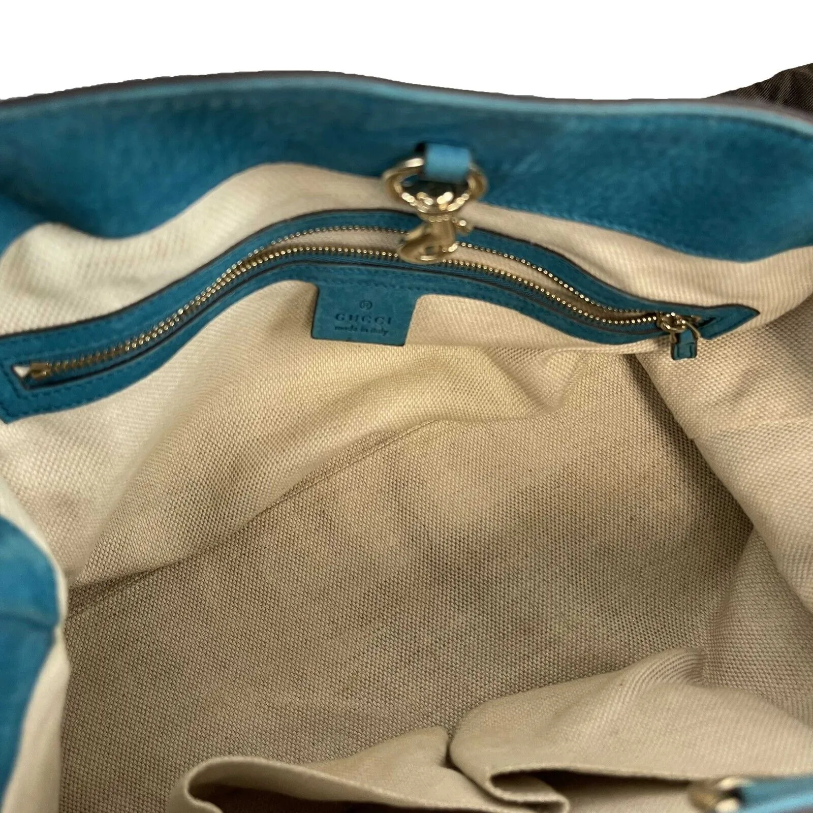 Gucci Nubuck Medium Soho Chain Shoulder Tote Aqua Blue Handbag