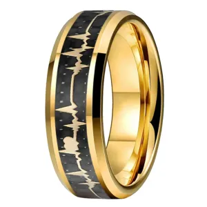Heart Love Ring with Black Carbon Fiber Inlay Tungsten Men's Ring