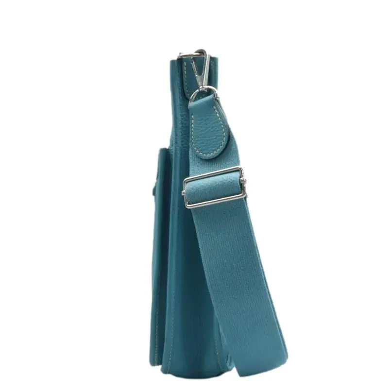 Hermes Evelyne II GM Taurillon Clemence Shoulder Bag Blue Jean