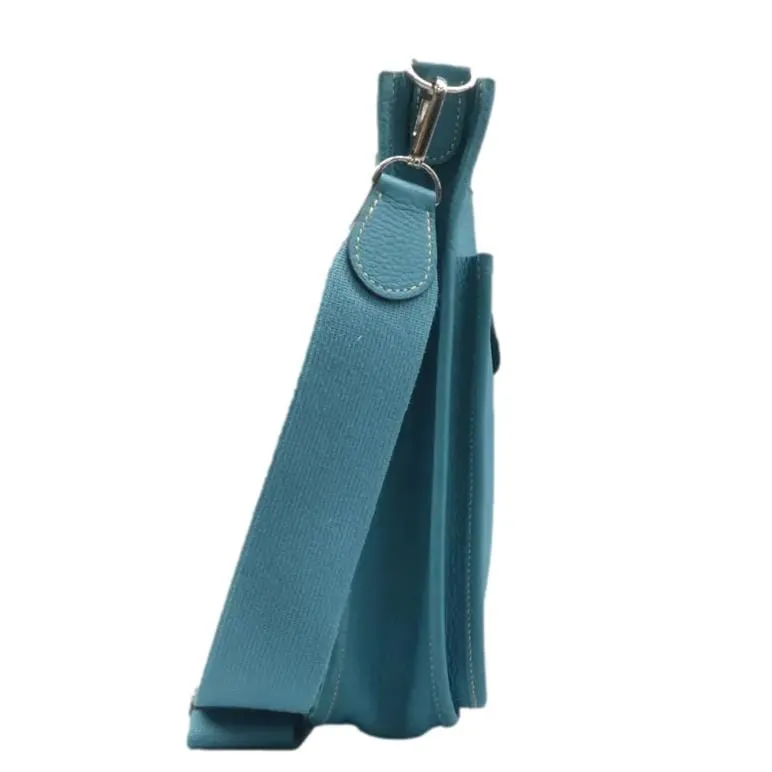 Hermes Evelyne II GM Taurillon Clemence Shoulder Bag Blue Jean