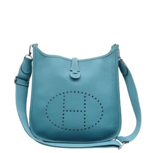 Hermes Evelyne II GM Taurillon Clemence Shoulder Bag Blue Jean