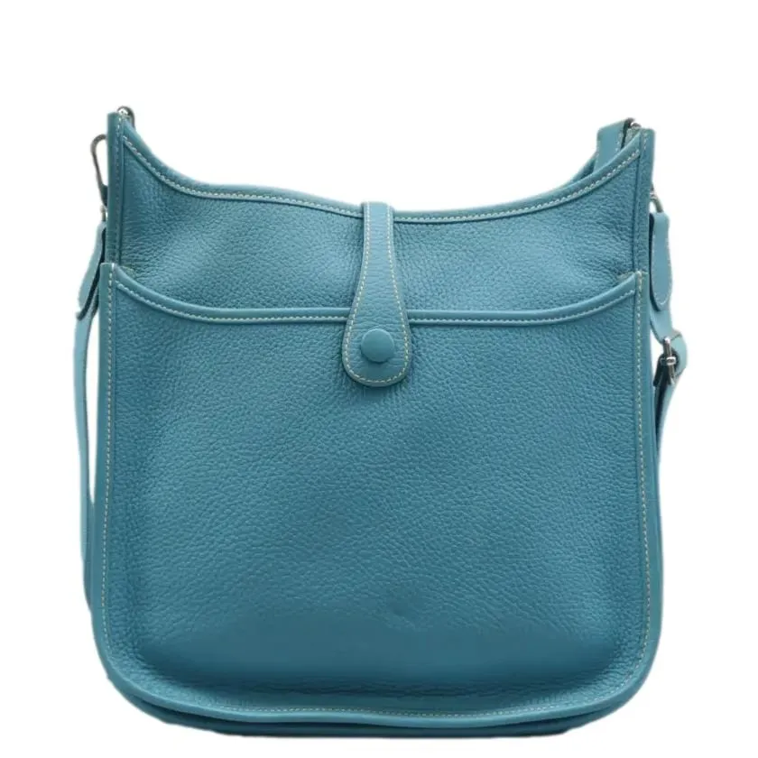 Hermes Evelyne II GM Taurillon Clemence Shoulder Bag Blue Jean