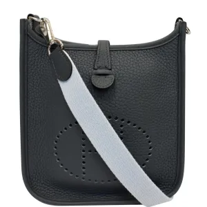 HERMES Evelyne TPM Clemence Leather Shoulder Bag Blue Slate - 15% OFF