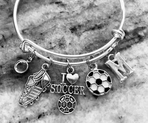 I Love Soccer Charm Bracelet Adjustable Expandable Gift for Soccer Player One Size Fits All Personalized Charm Bracelet