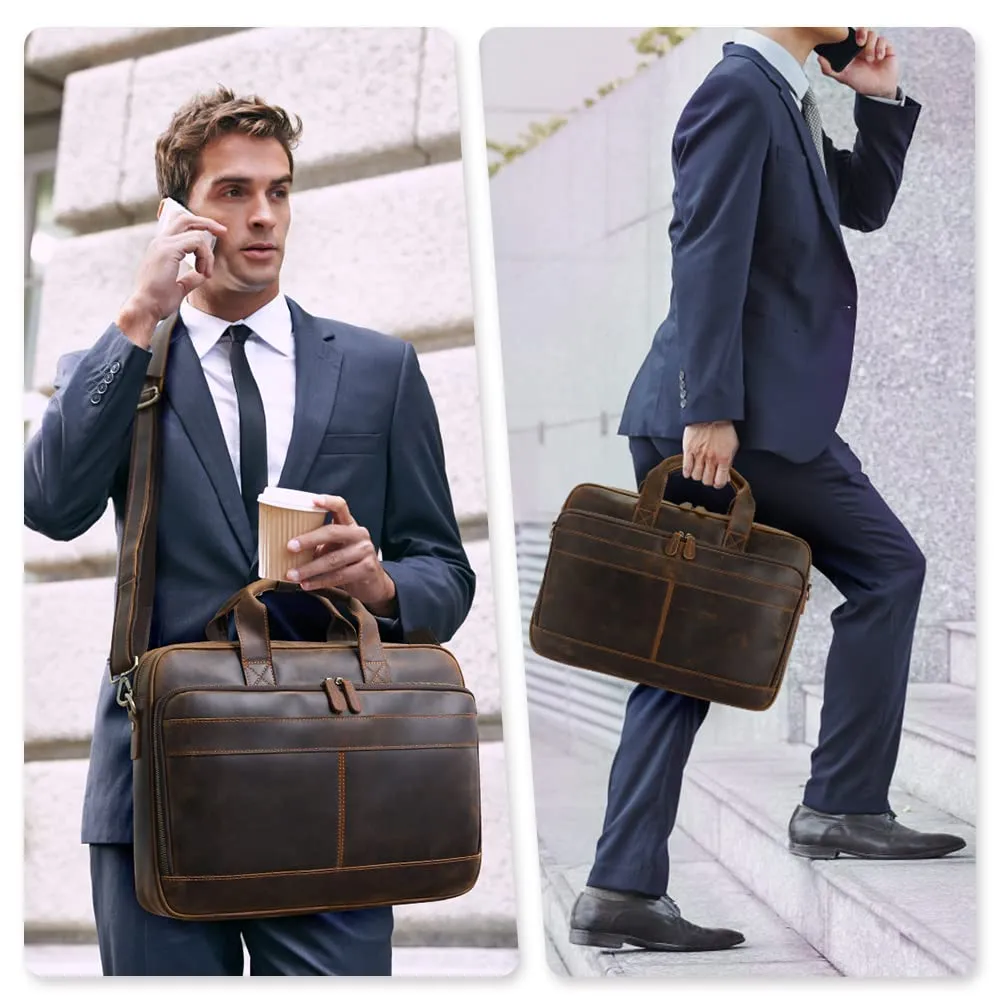 Jack&Chris Leather Briefcase for Men,Business Travel Laptop Messenger Bags with Attache Case 15.6",MB005-8L