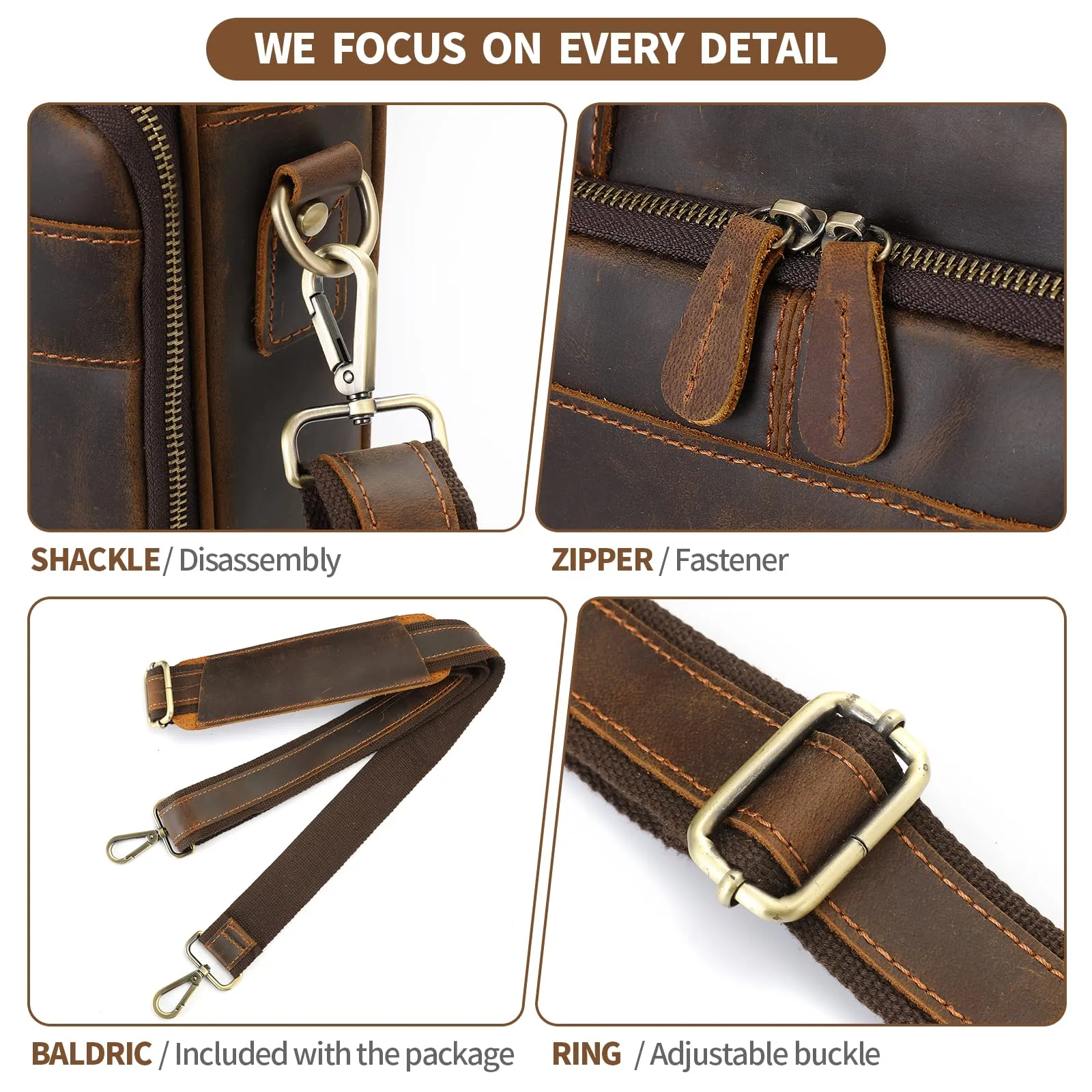 Jack&Chris Leather Briefcase for Men,Business Travel Laptop Messenger Bags with Attache Case 15.6",MB005-8L