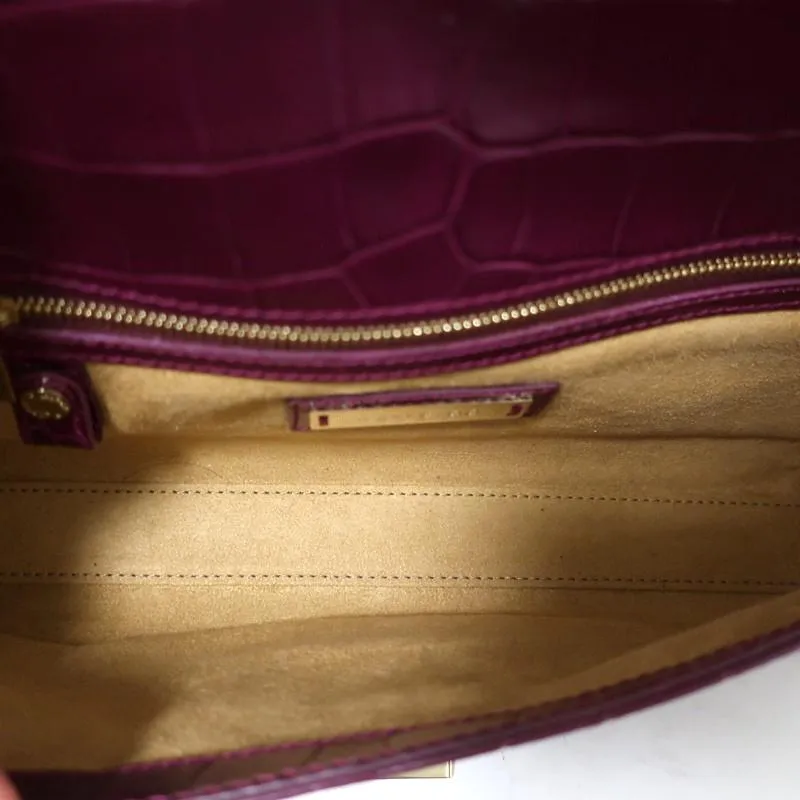 Jimmy Choo River Small Shoulder Bag Plum Croc-Embossed Leather