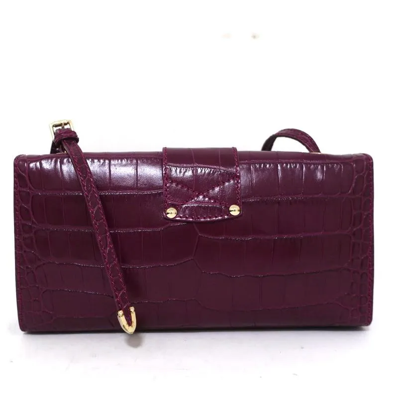 Jimmy Choo River Small Shoulder Bag Plum Croc-Embossed Leather