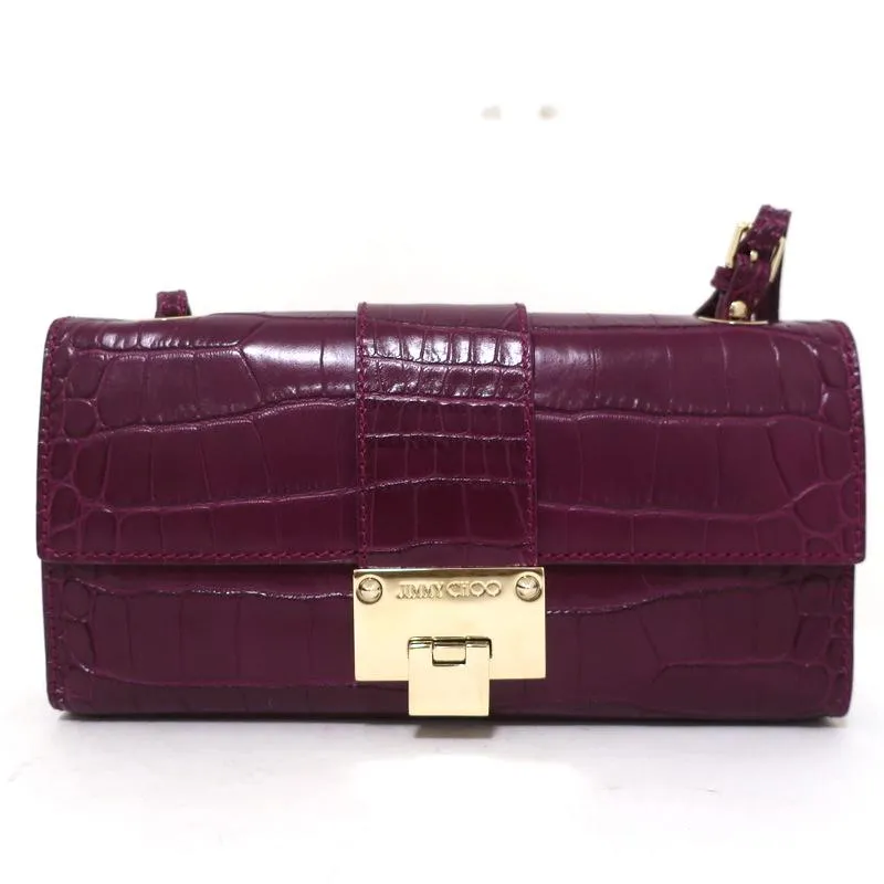Jimmy Choo River Small Shoulder Bag Plum Croc-Embossed Leather
