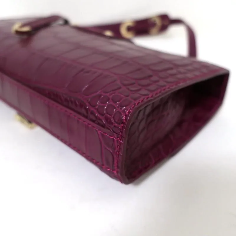 Jimmy Choo River Small Shoulder Bag Plum Croc-Embossed Leather