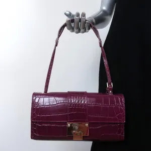 Jimmy Choo River Small Shoulder Bag Plum Croc-Embossed Leather