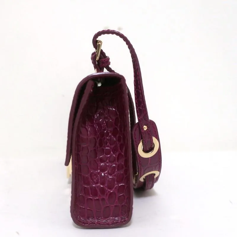 Jimmy Choo River Small Shoulder Bag Plum Croc-Embossed Leather