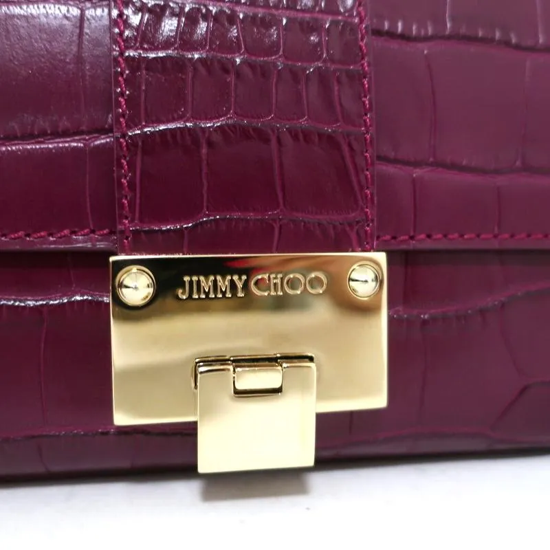 Jimmy Choo River Small Shoulder Bag Plum Croc-Embossed Leather