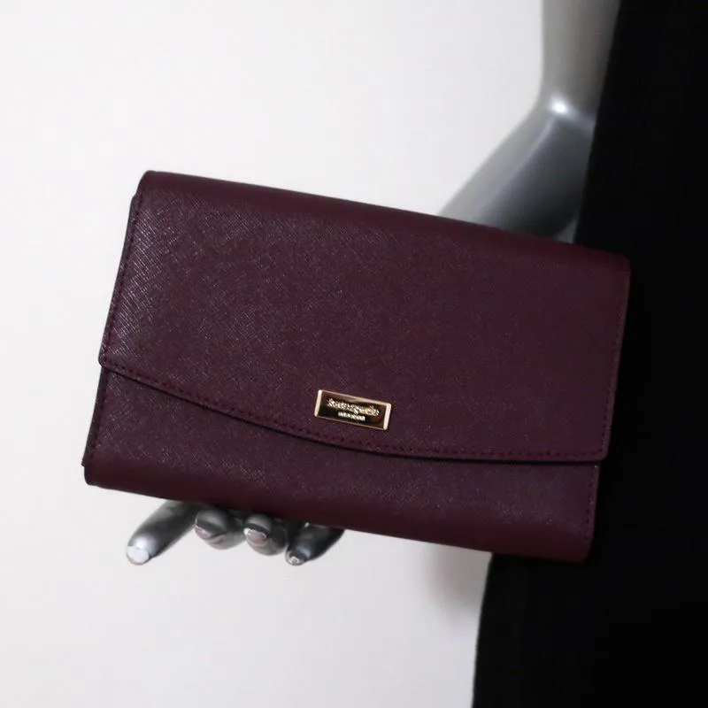 Kate Spade Laurel Way Winni Crossbody Bag Deep Plum Leather Clutch Wallet NEW