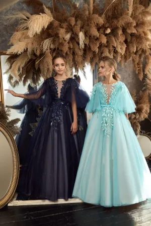 L2325 Light Blue Green Prom Dress for Kids Graduation