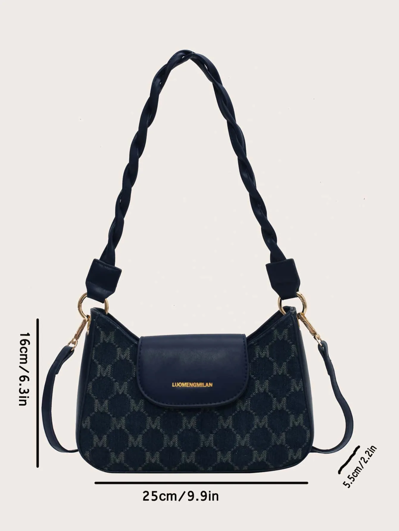 Letter Design Flap Cover Shoulder Bag - Navy Blue