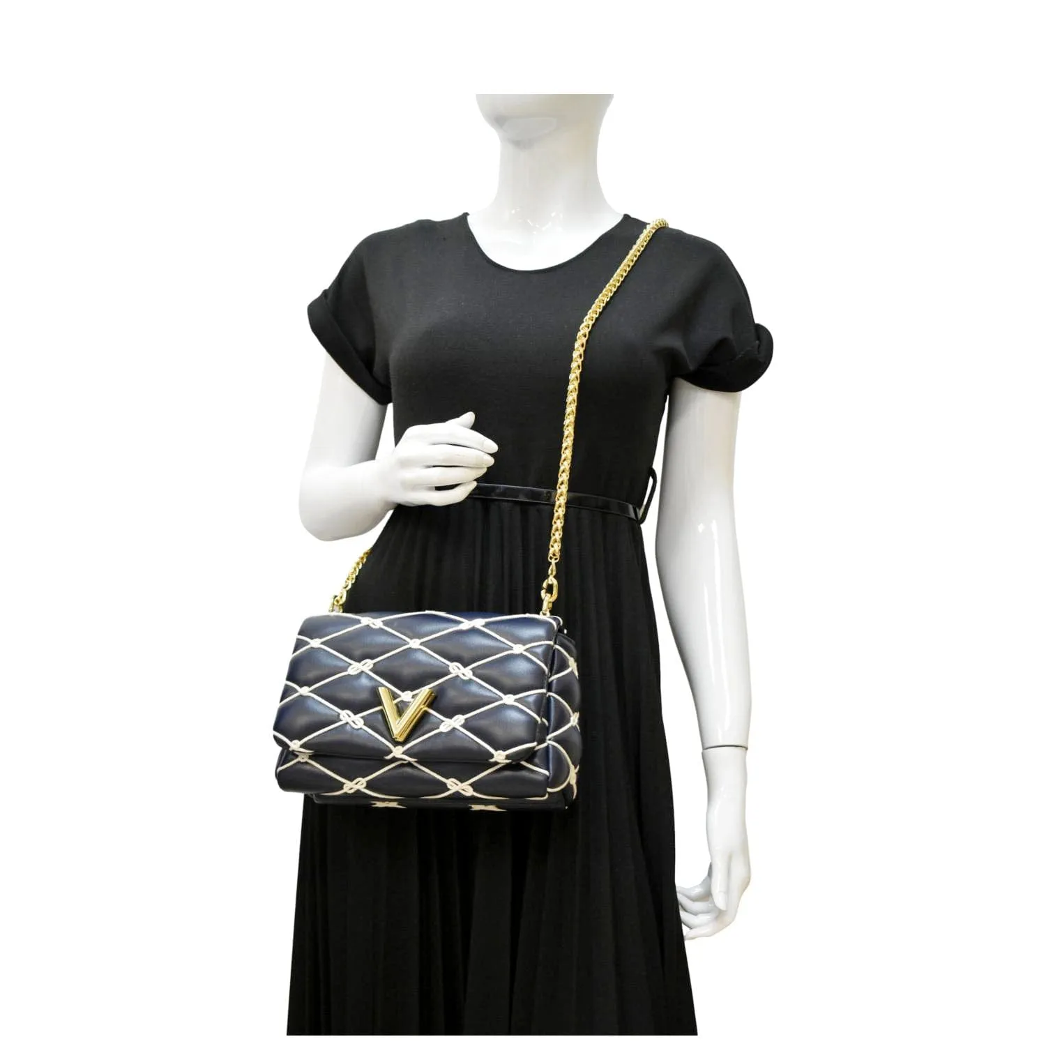 LOUIS VUITTON GO-14 MM Malletage Leather Shoulder Bag Navy Blue