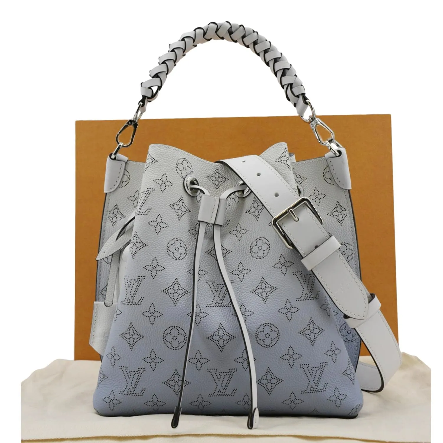 LOUIS VUITTON Muria Mahina Perforated Leather Shoulder Bag Light Blue