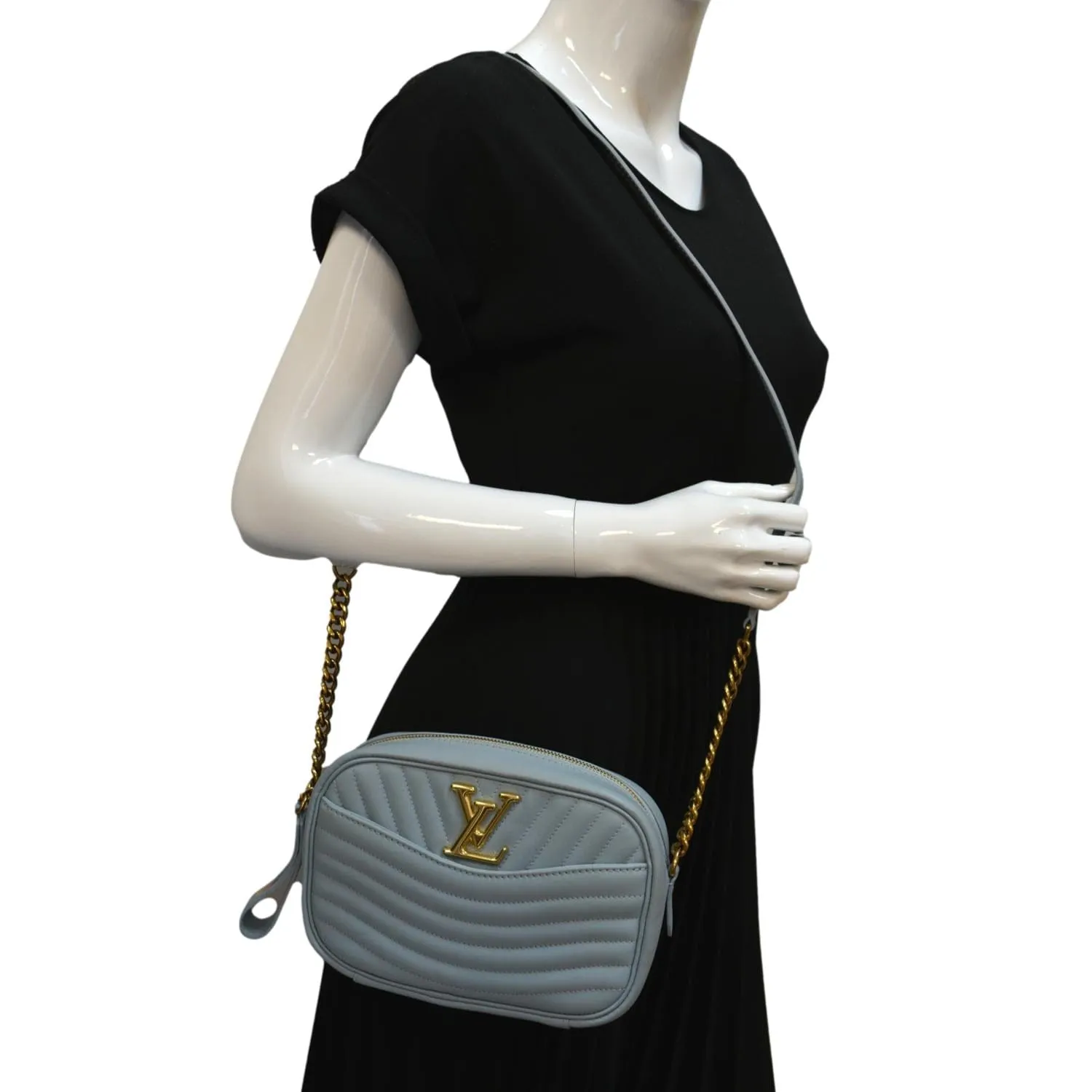 LOUIS VUITTON New Wave Quilted Leather Camera Bag Light Blue