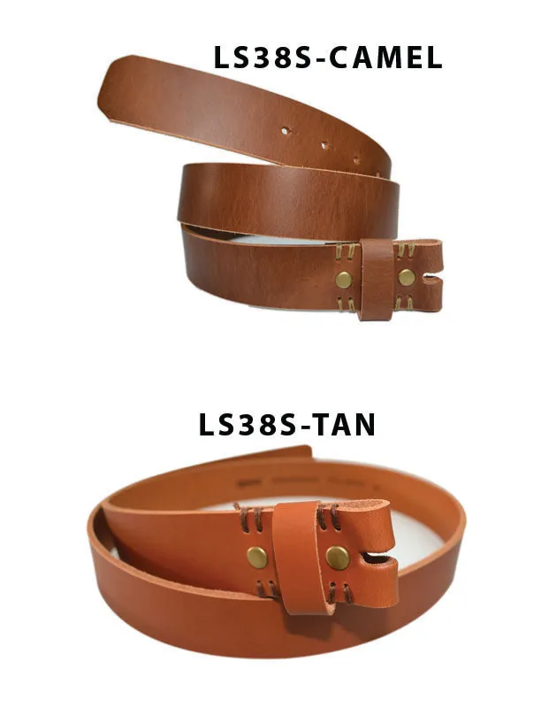 LS38S - Toneka Snap on Tan & Camel Cowhide Full Grain Leather Strap Fits 38mm Belt
