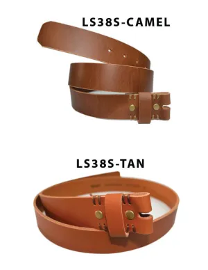 LS38S - Toneka Snap on Tan & Camel Cowhide Full Grain Leather Strap Fits 38mm Belt