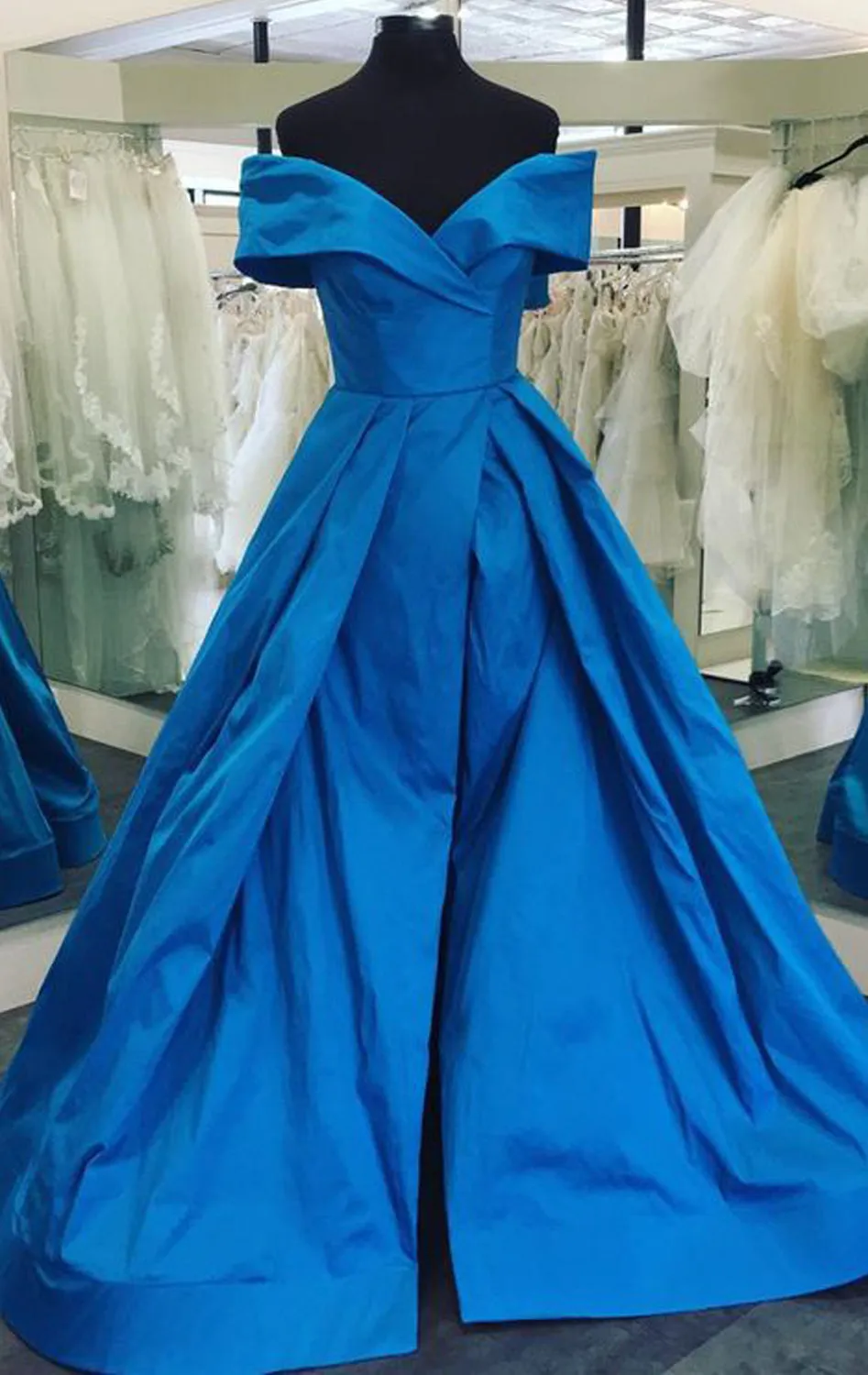 MACloth Off the Shoulder High Low Taffeta Prom Dress Royal Blue Formal Evening Gown